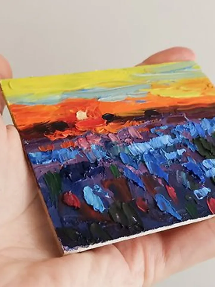 Bluebonnet Painting Sunset Original Art Impasto Oil Painting landscapes Verafe
