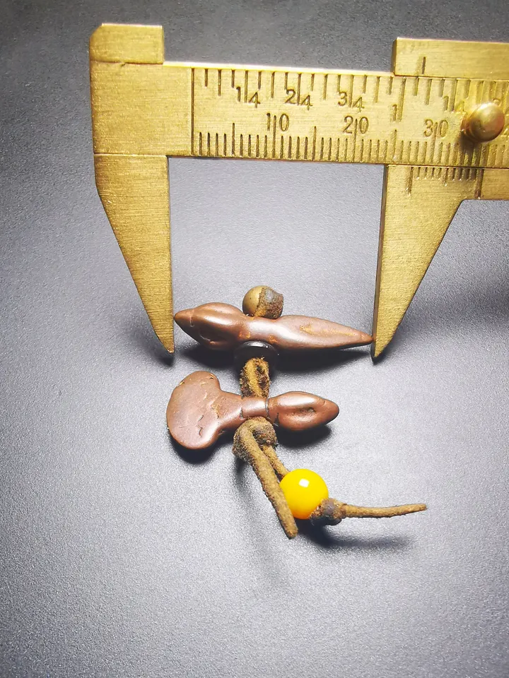 Gandhanra Antique Tibetan Amulet,Mini Kartika(knife of the dakinis) and Kila(Dorje Phurba), for Mala Prayer Beads, 50 Years Old.