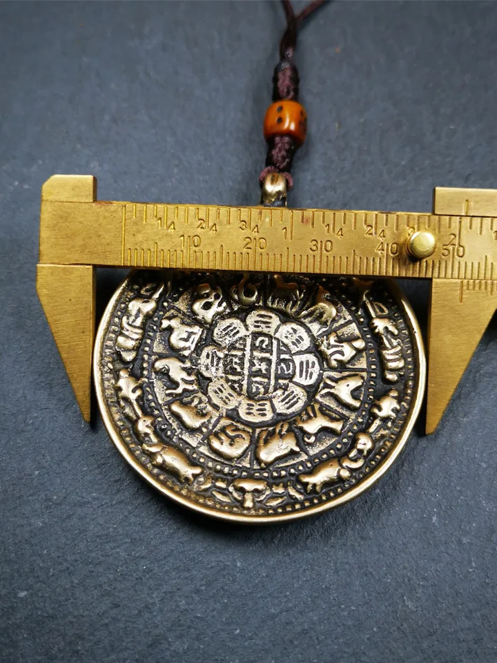 Gandhanra Acient Tibetan Buddhist Amulet,Melong Mirror,Calendar Badge,SIPAHO(srid pa ho),Made of Brass,Unique Kirtimukha Head,2.0"