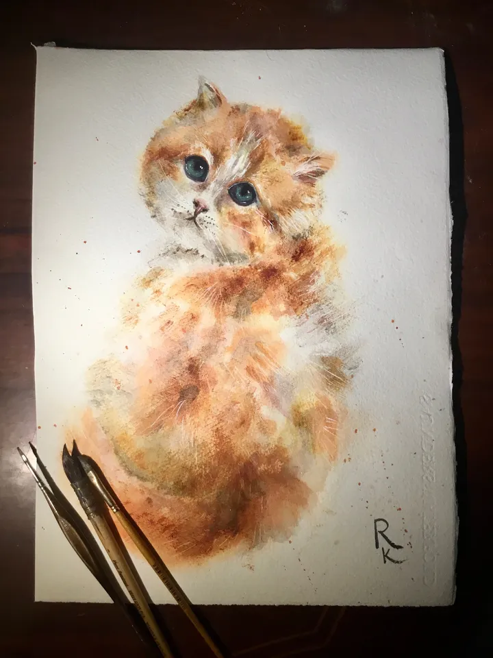 Cat painting,Ginger cat original watercolour painting,cat lovers gift,nursery room art,animals watercolour painting,original watercolour
