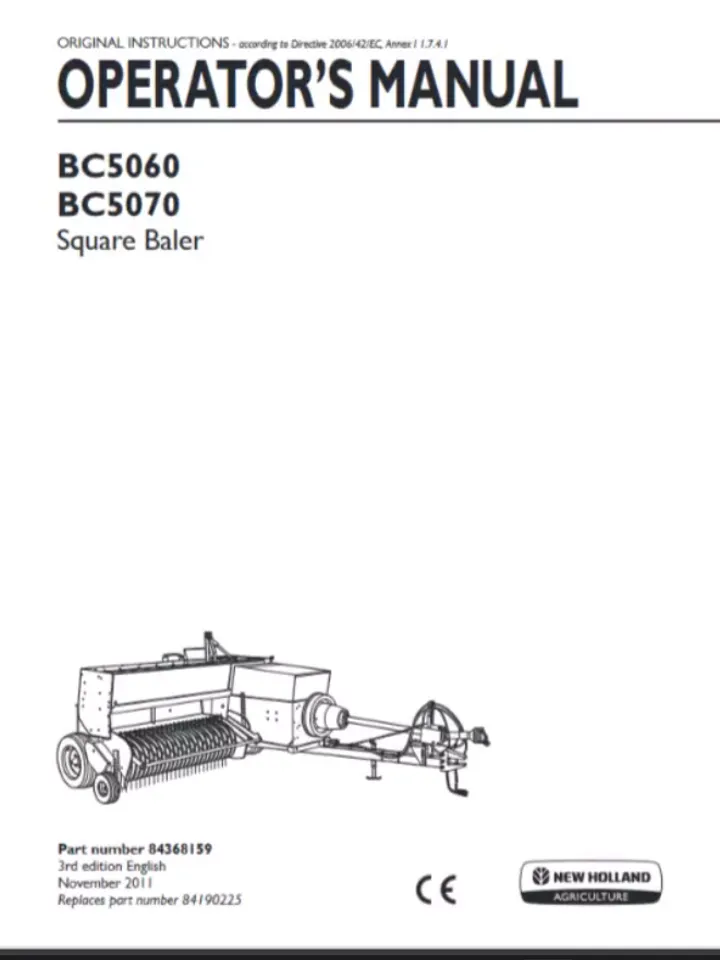 New Holland BC5060, BC5070 Square Baler Operators Manual