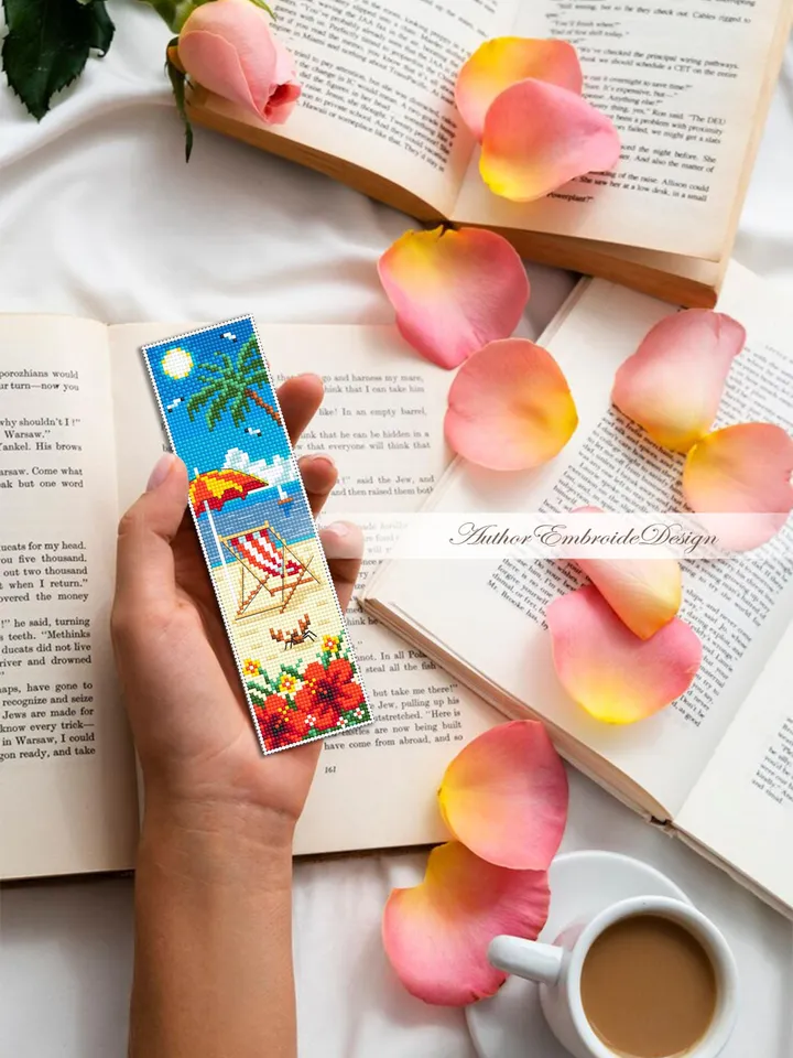 Beach bookmark cross stitch pattern PDF download Summer cross stitch chart, Summer vacation bookmark pattern digital Beach life Hawaii #B433