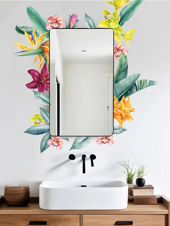 Tropical Palm leaf Wall Decals Greenery Leaves Mirror Stickers el101