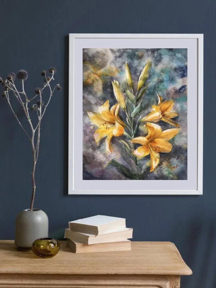 Lily Painting Flowers Original Watercolor Artwork