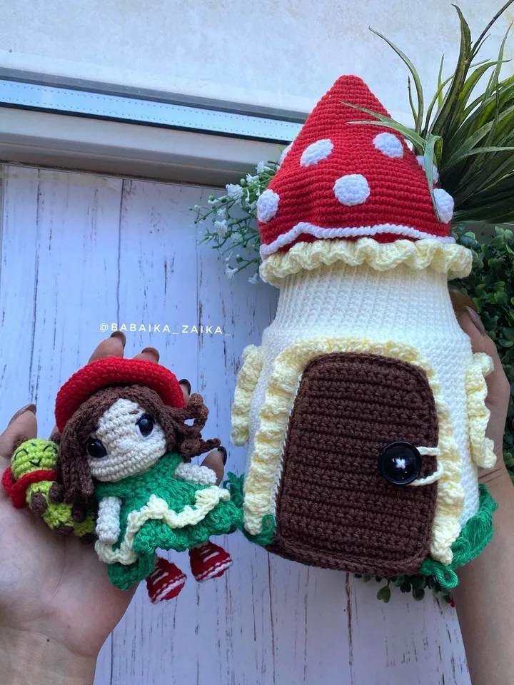 PDF Amanita House, Mushroom amigurumi pattern, Amanita ornament Mushroom House, Crochet decoration, Doll Pattern, Doll House