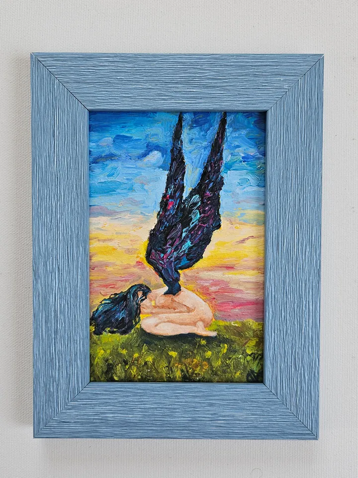 Crying angel | Oil painting | 10×15 cm