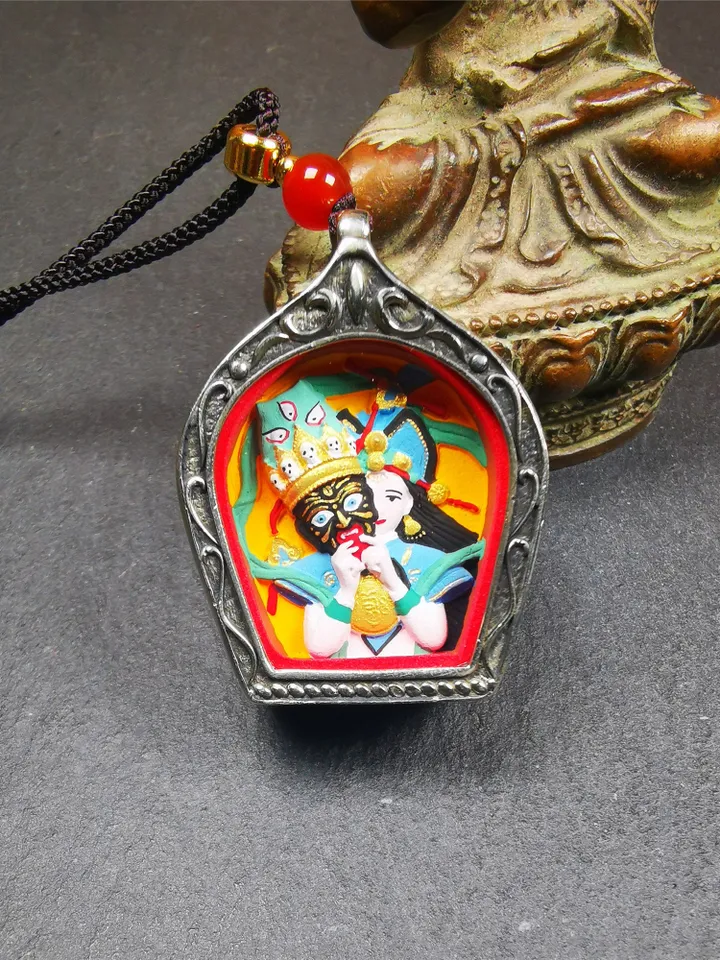 Gandhanra Handmade Tibetan Gau Ghau Shrine,Consecration Shri Devi Tsa Tsa,Drashi Lhamo,Zashi Lhamo ,Mini Tibetan Buddhist Altar Amulet