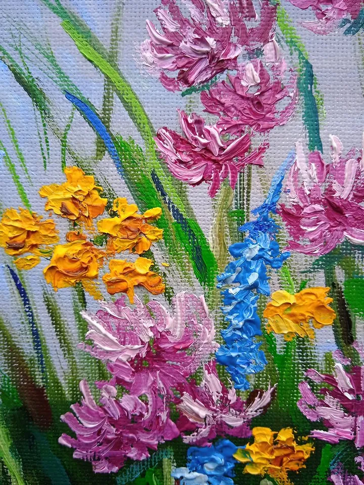 Painting Art with Flowers Floral Art Original Oil Painting Impasto Art 20x20 cm