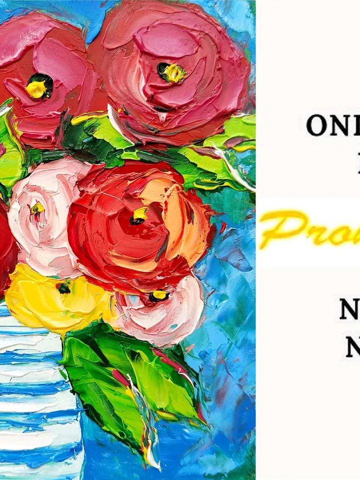 Kandinsky Flowers Peony Painting Floral Original Art Impasto Oil Peonies Artwork Flowers Small Wall Art Impressionist Red by ArtProkopaloSv