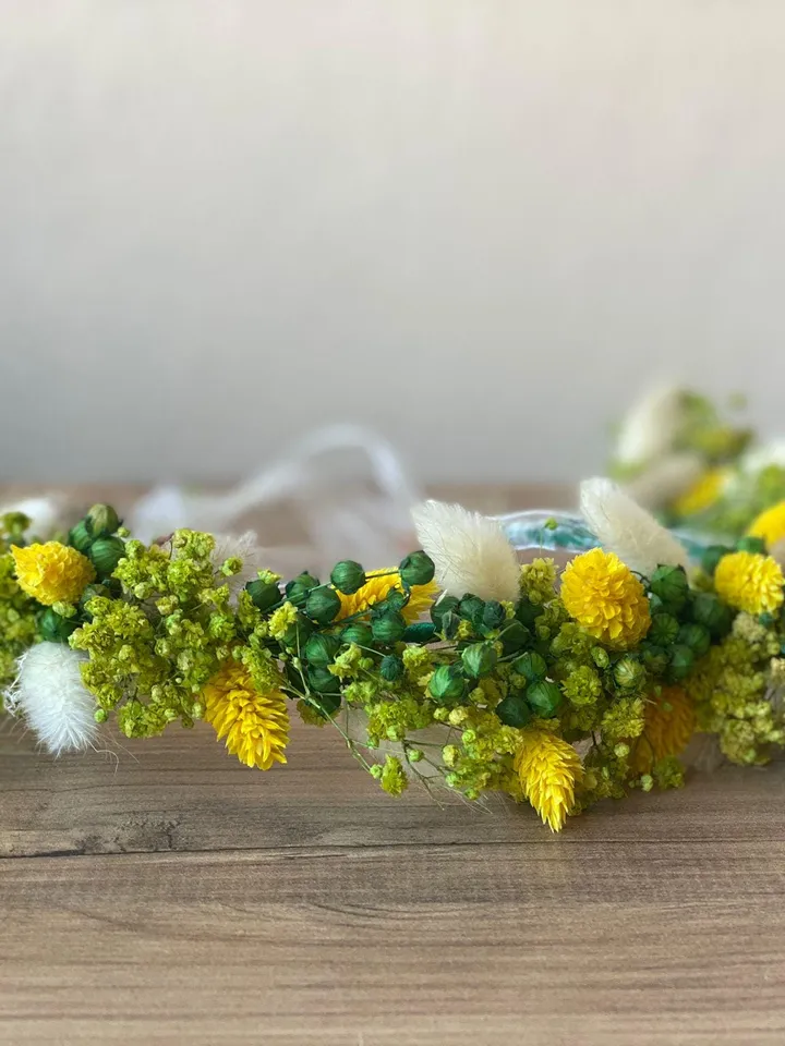 dried flower crown , bridal bouquet , groom pocket flower (3 pieces)