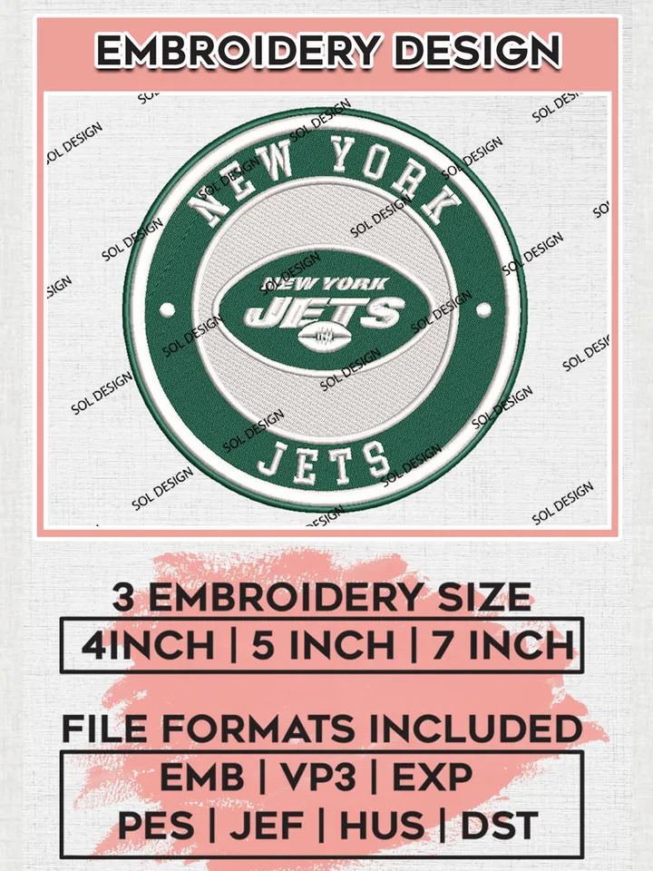 New York Jets Circle Logo Embroidery Design Files, NFL Jets, NFL Logo Embroidery Files, NFL New York Jets Machine Embroidery Design, Digital Downlo
