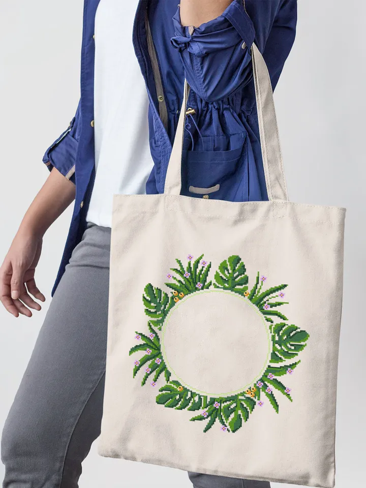 Monstera leaf wreath cross stitch pattern download PDF Greenery frame cross stitch chart, Monstera decor Hoop art design, Your text here #Y3