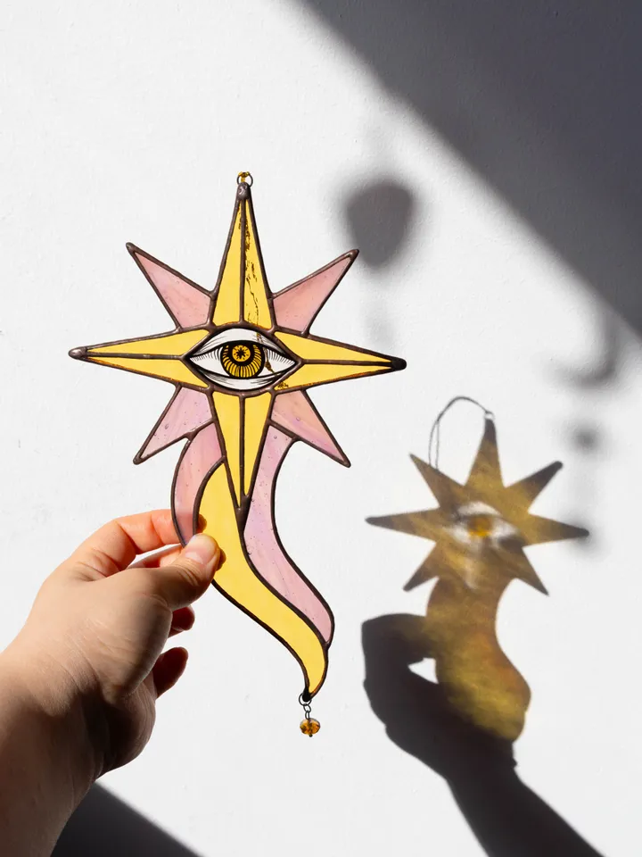 Stained glass ornament, Celestial home decor, Star Art