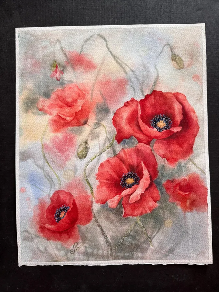 Poppies Painting Flowers Original Painting Wildflowers Watercolor Art Meadow Wall Art