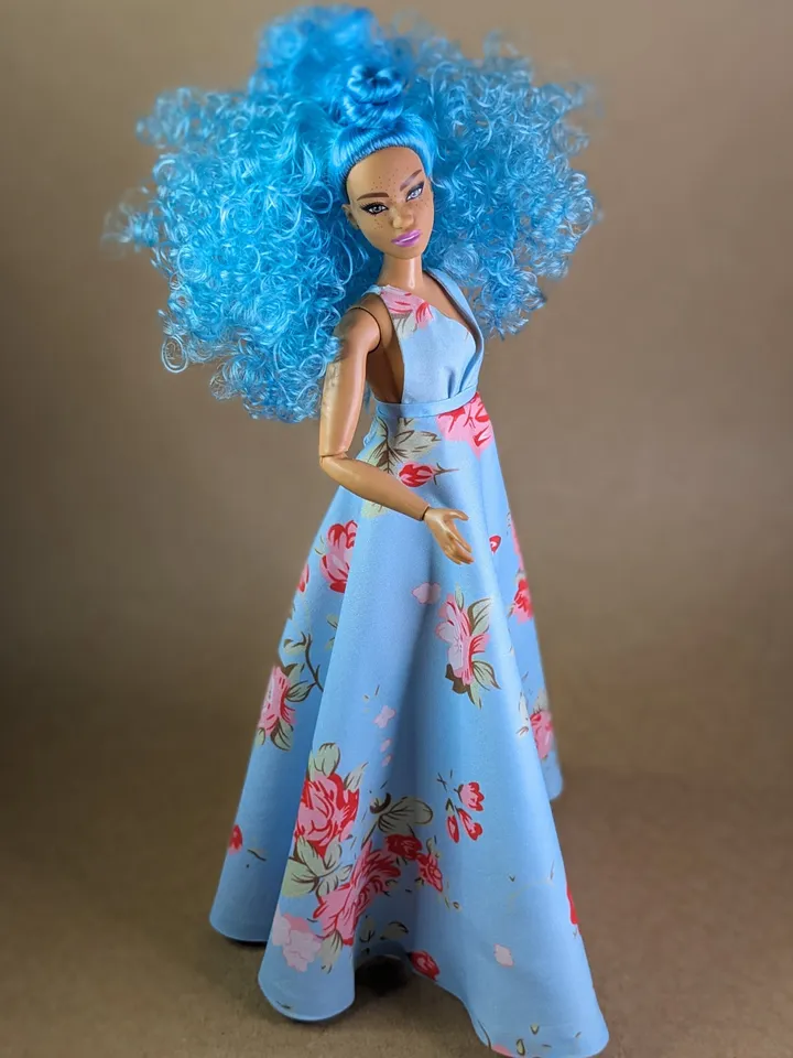 Handmade blue evening maxi dress for 1/6 scale fashion female dolls