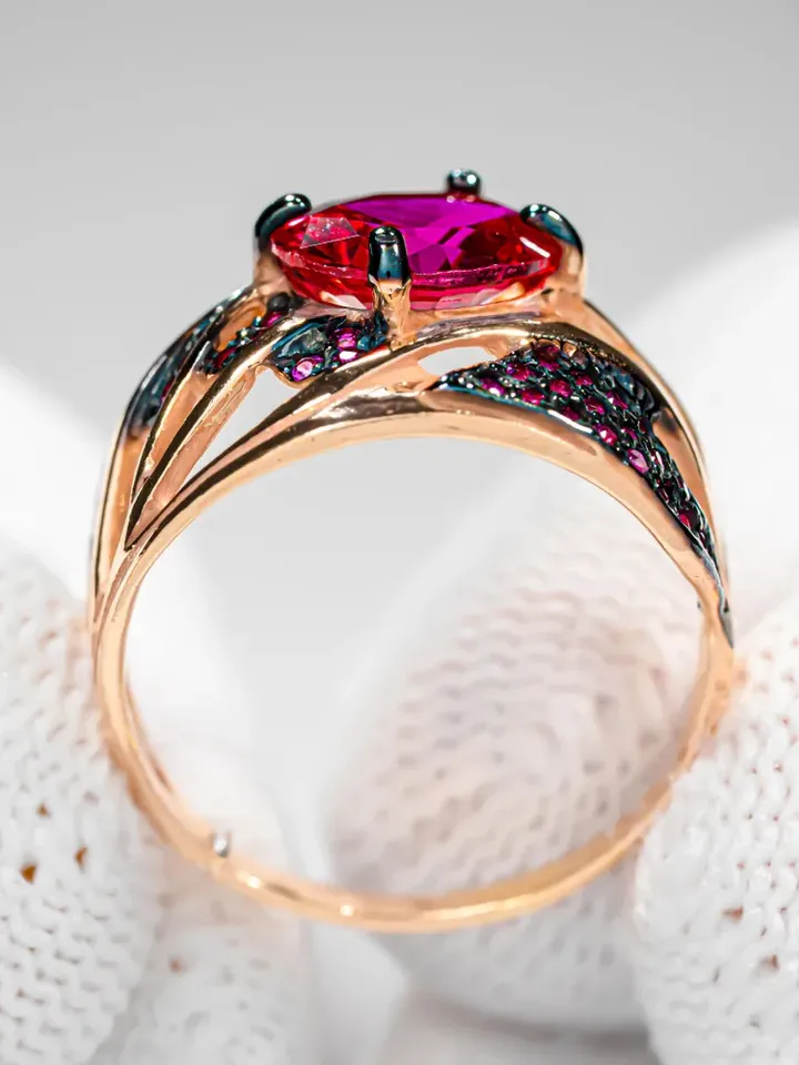 Ring Silver gold plated 925 assay value with corundum and ruby