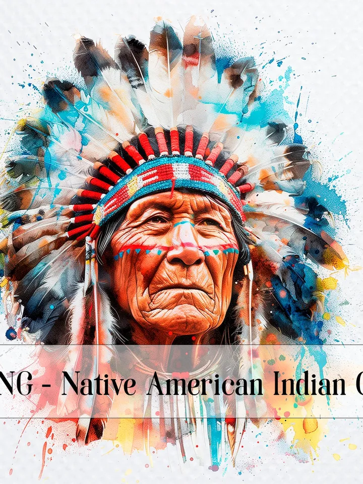 16 Native American Indian Chief PNG Clipart, Printable Watercolor Indian Chief clipart for Sublimation, junk journal,  Indian Paper craft
