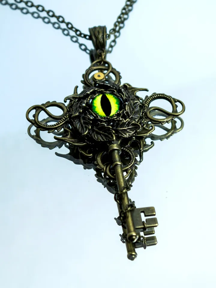 Handmade Unique Vintage Key Necklace "Dragon's Eye 3"
