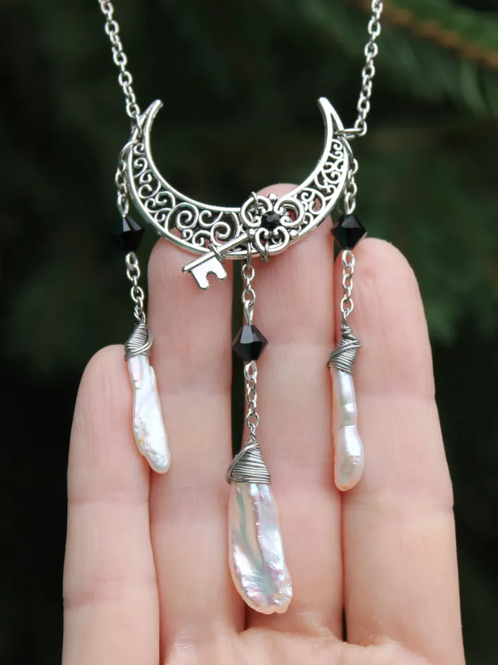 Victorian Natural Obsidian Pearl Sun and Moon Jewelry Set