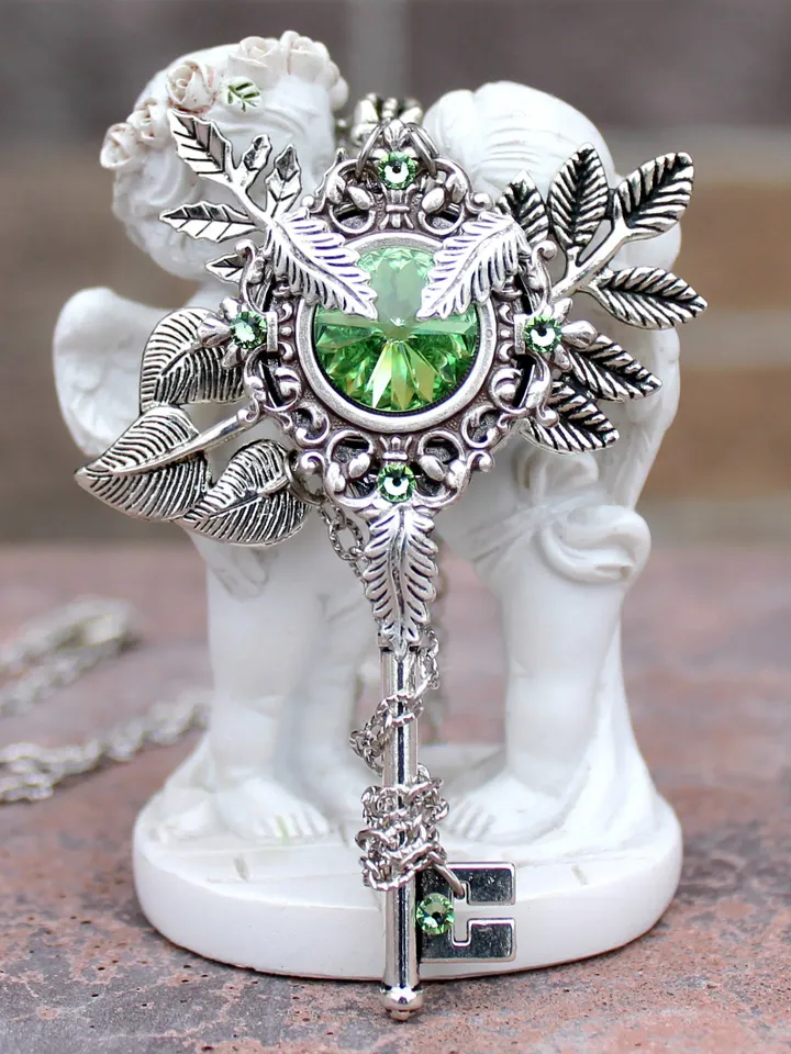 Vintage Fantasy Green Swarovski Key Necklace
