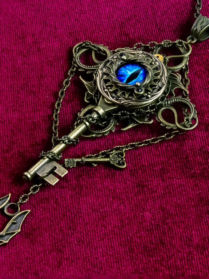 Handmade Unique Vintage Key Necklace "Dragon"