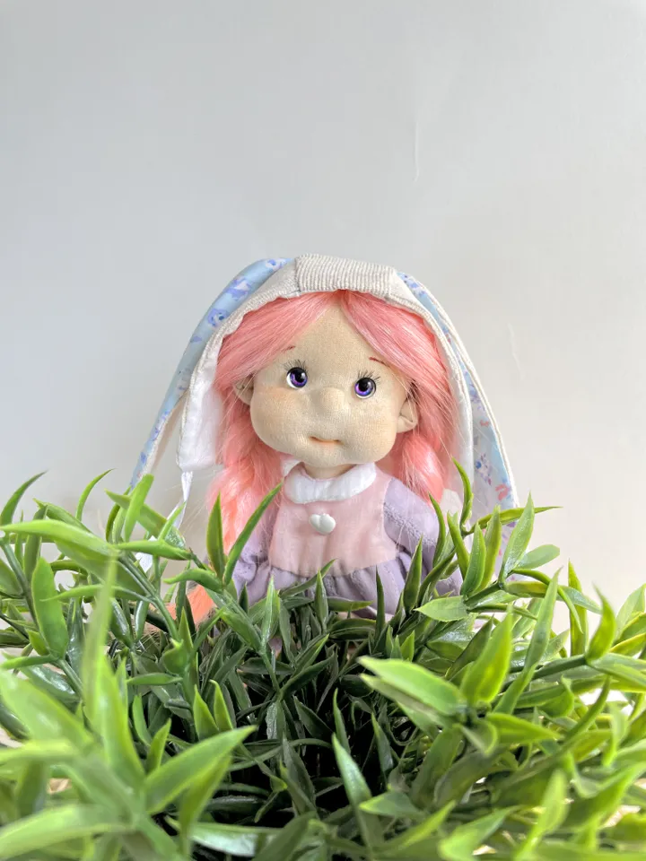 Handmade Bunny Textile Doll Waldorf Style Collectible Art Doll Heirloom Gift (20cm) Birthday Gift for Girl