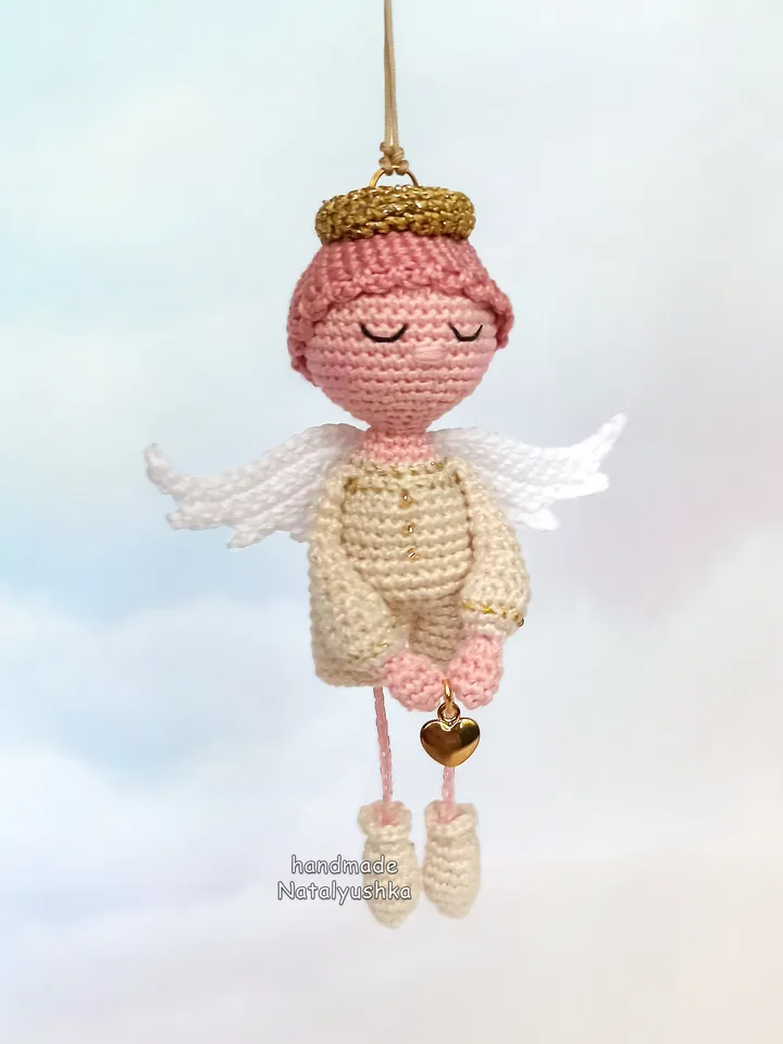 Christmas Angel boy with heart, Keychain, Little crochet Angel, Christmas gift