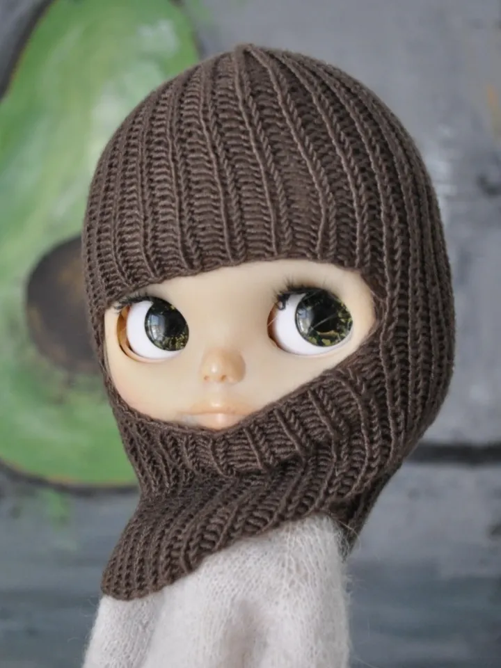 Pattern knit Balaclava hat for Blythe doll