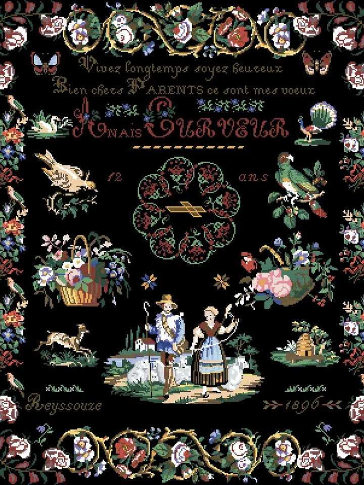 Antique Cross Stitch Pattern Sampler Digital Download PDF