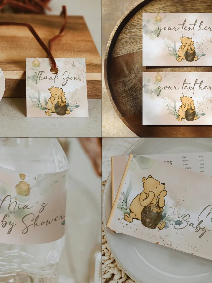 Winnie the Pooh Baby Shower Bundle; Large Winnie the Pooh Baby Shower Set; Honey Bear Baby Shower; We can Bearly Wait shower bundle; wp4
