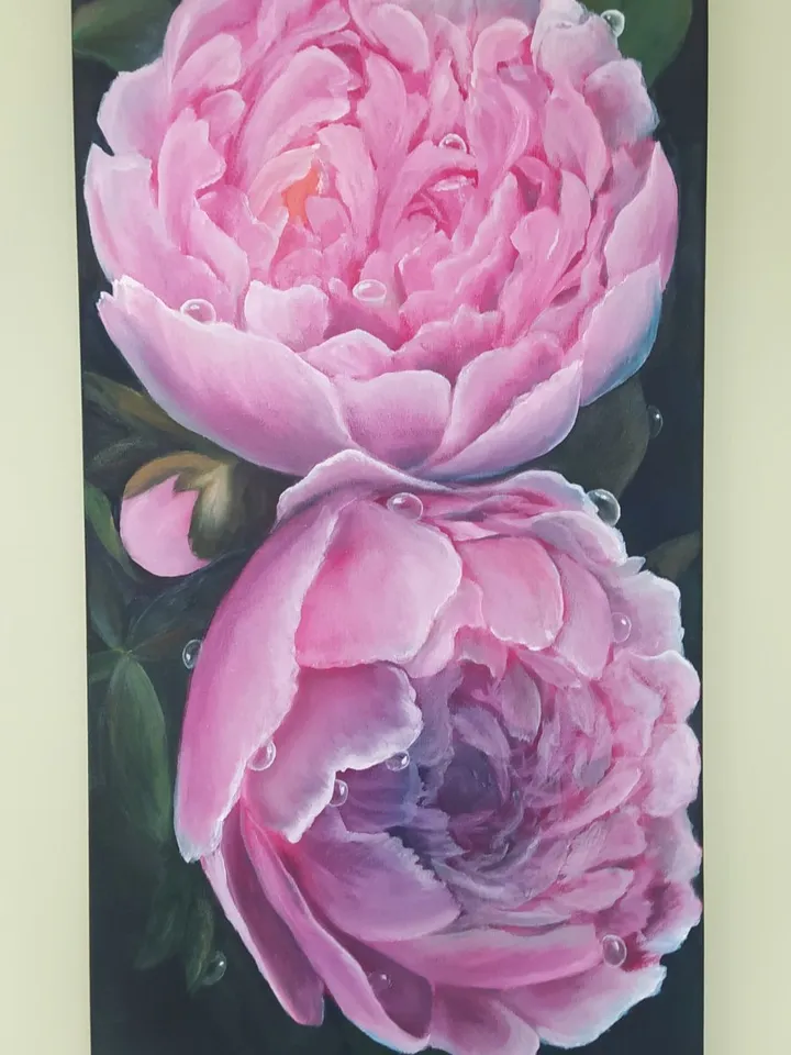 Oil painting "Peonies", 12*24 inches (30*60 cm)