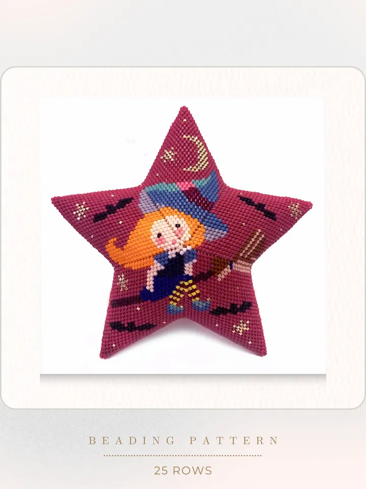Beaded Star, Witch Girl, Peyote Star Beading Pattern, Halloween Ornament