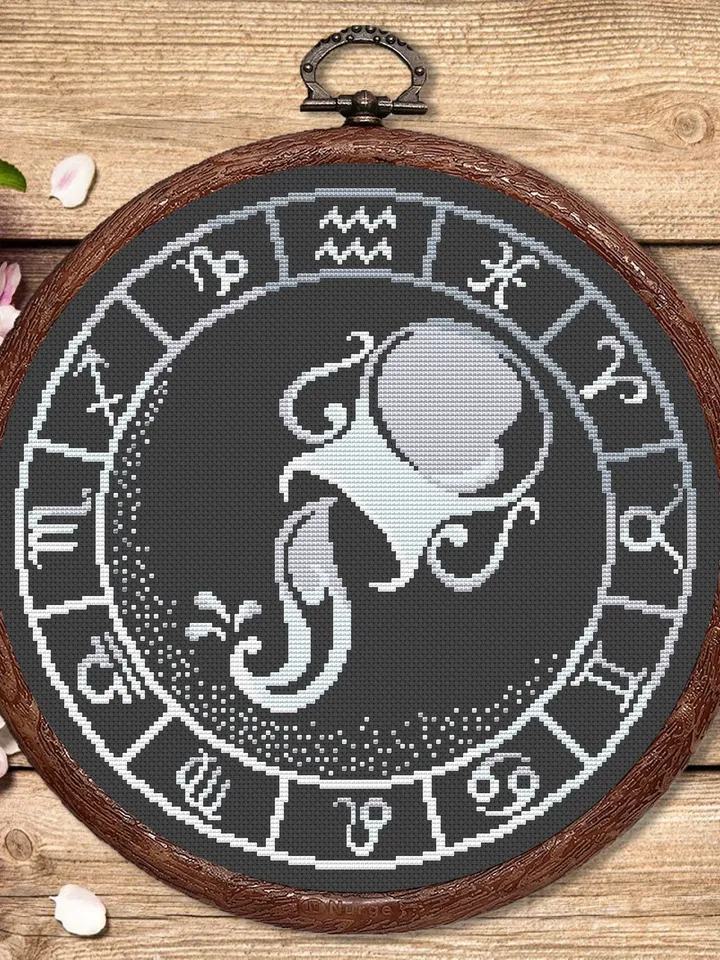 Set of 12 Zodiac Silver Cross Stitch Pattern, Aries Cross Stitch, Embroidery Zodiac, Signs of the Zodiac Pattern #zdc026