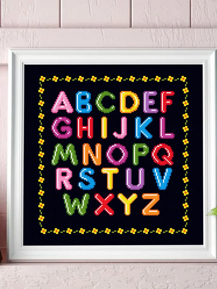 Alphabet letters cross stitch pattern download PDF Colorful font cross stitch chart Alphabet pattern digital PDF DIY kids room decor #A1