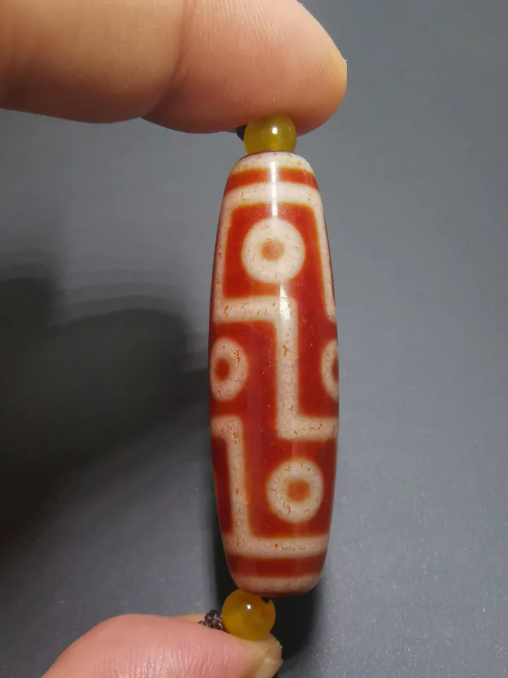 Gandhanra Ancient Tibetan Fire Agate 9 Eyes Dzi Bead, Prayer Bead, Attract Wealth and Good Luck, zee Bead