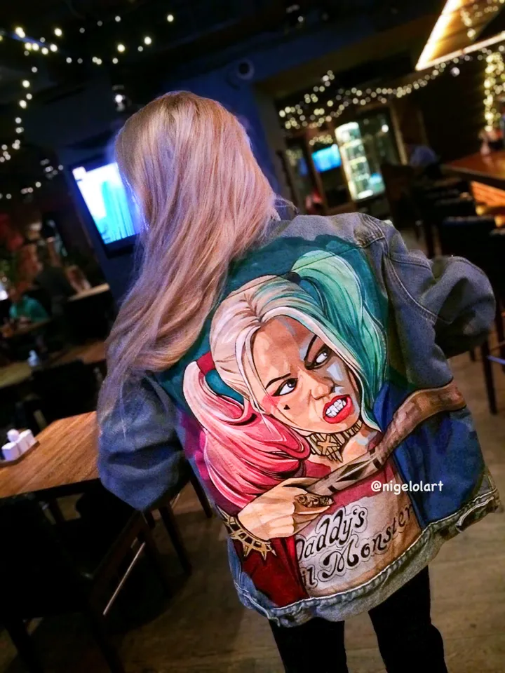 Harley Quinn Joker DC Comics  Suicide Squad Painted denim jacket Jeans jacket Portrait Personalized jacket