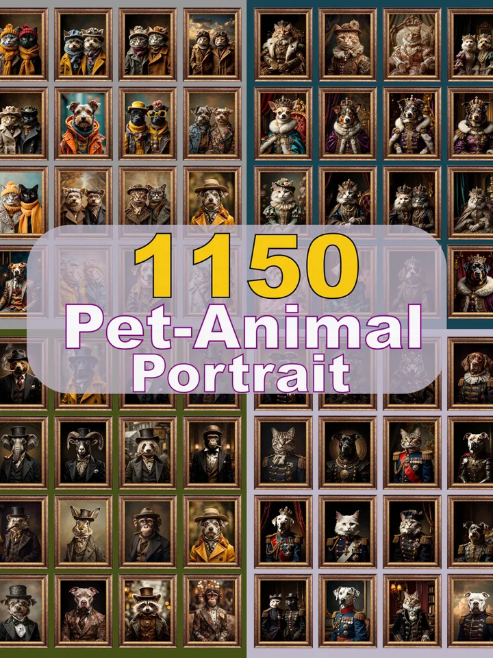 Renaissance Pet Portrait: Royal Dog, Cat, Animal Art Prints (Digital Download)