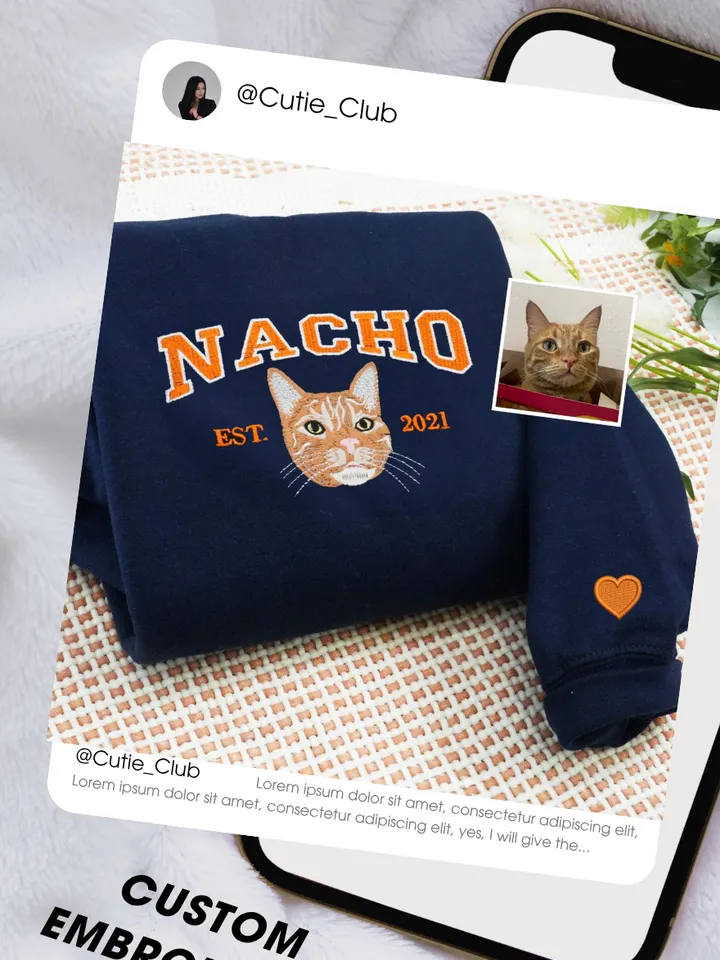 Custom Dog Face Embroidered Sweatshirt, Personalized Pet Crewneck Hoodie, Embroidered Crewneck, Gift for Dog Mom, Pet Lovers Gift