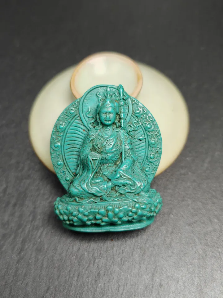 Rare Green Celluloid Guru Rinpoche Statue,Gandhanra Acient Tibetan Buddhist Statue,Padmasambhava,Lotus Born,55mm Height
