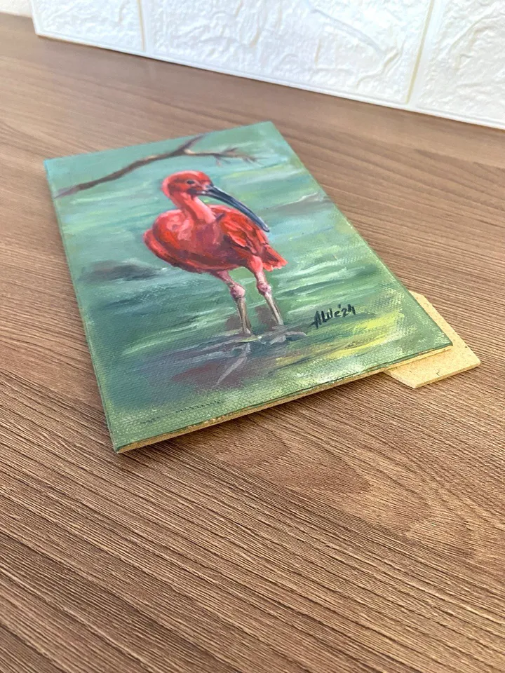 Ibis painting Oil painting Pond landscape Bird painting
