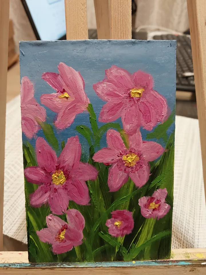 Oil Painting Meadow Flowers Herbs Flowers Nature Plants Wall Decor Miniature Gift for Her Cardboard 6 x 4 inches 15 x 10 cm