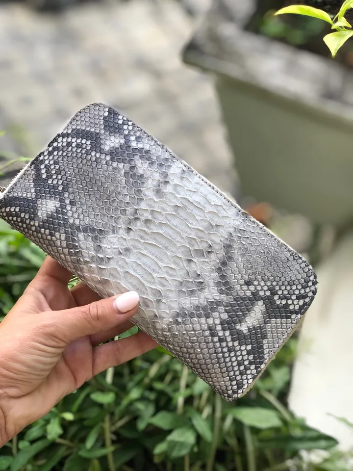 Genuine Python Skin Wallet | Money Wallet Genuine Leather Big Unisex | Python Leather Wallet Organizer Gray Woman | Money Documents Holder