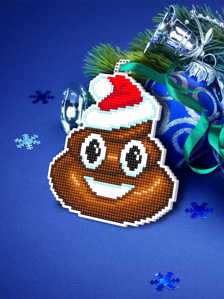 Christmas poop emoji cross stitch pattern PDF download Double-sided Christmas tree decor for plastic canvas, Funny Christmas pattern #N117