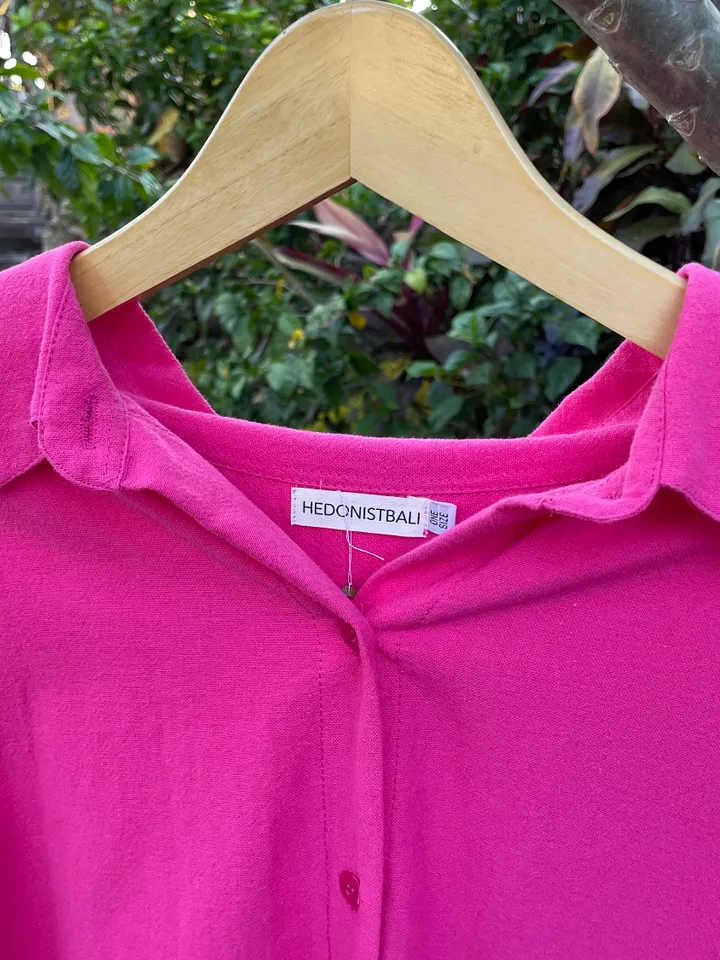 Pure linen oversize fuschia shirt / soft linen summer bikini cover up  maldi shirt / classy shirt comfy resort wear  / comfy women wear