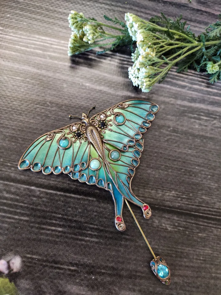 Brooch Moon Moth, turquoise butterfly, green butterfly, large butterfly, insect