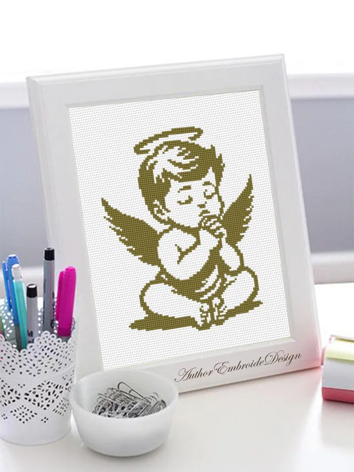 Baby angel cross stitch pattern PDF download Angel silhouette cross stitch chart, Angel ornament pattern digital PDF, Angel baby gift #O18