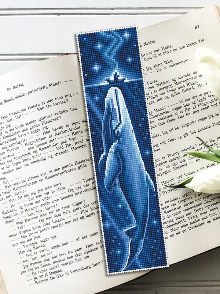 Bookmark cross stitch pattern download PDF Blue whale pattern PDF Unique handmade bookmark digital Sea animal cross stitch ocean scene #B69