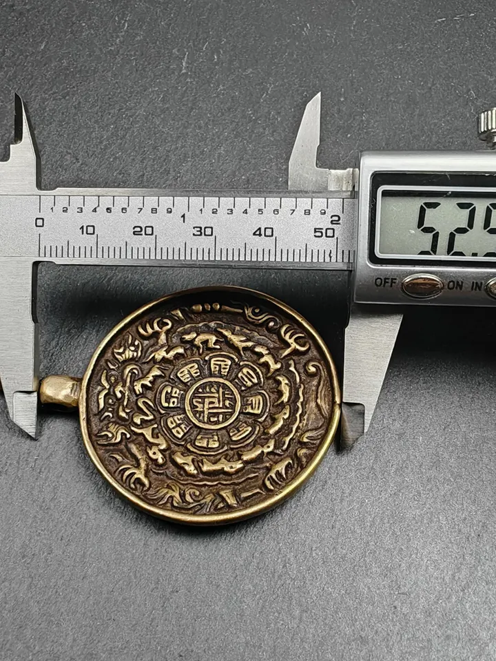 Gandhanra Vintage Tibetan Buddhist Calendar Amulet Sipaho Badge - Lima Brass Melong Mirror Protective Charm Feng Shui Pendant,45mm