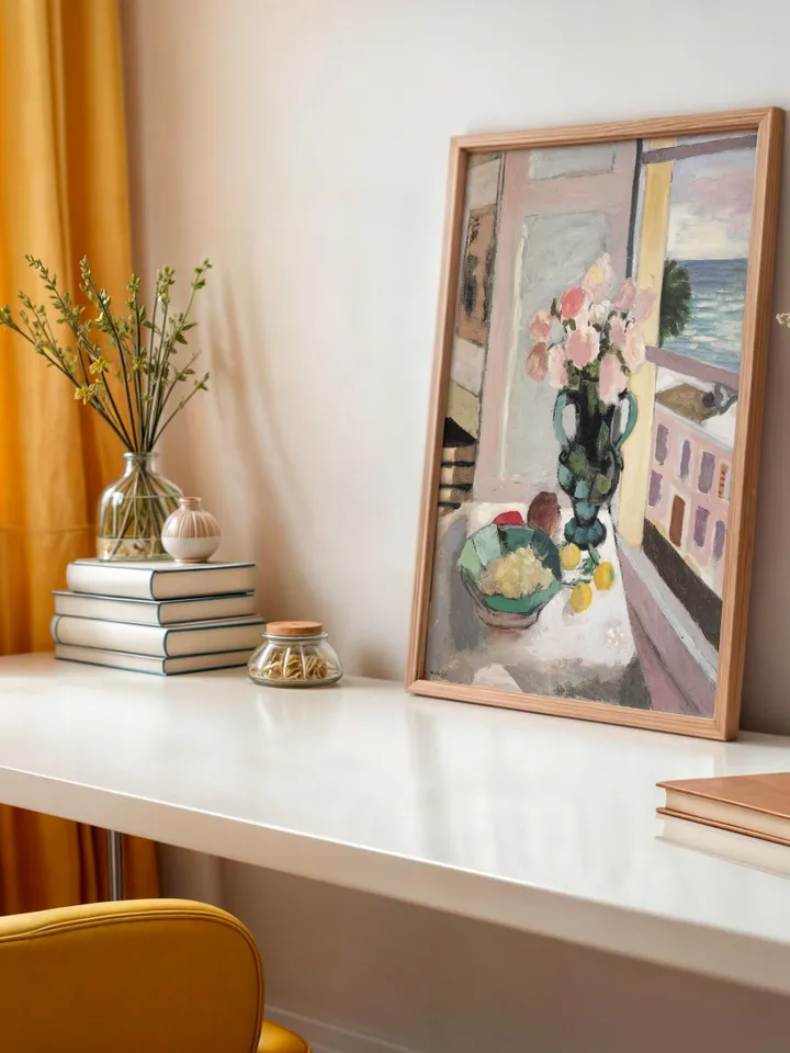 Henri Matisse Still Life Print Open Window Vase with Roses Bowl of Lemons Coastal Seaside View Fauvist Wall Art Digital Download Poster HMS5