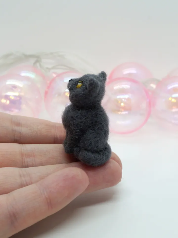 Miniature needle felted British shorthair cat, gray cat